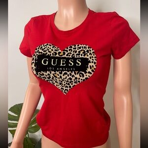 Guess Syd Leopard Heart Crew- Rugby Red